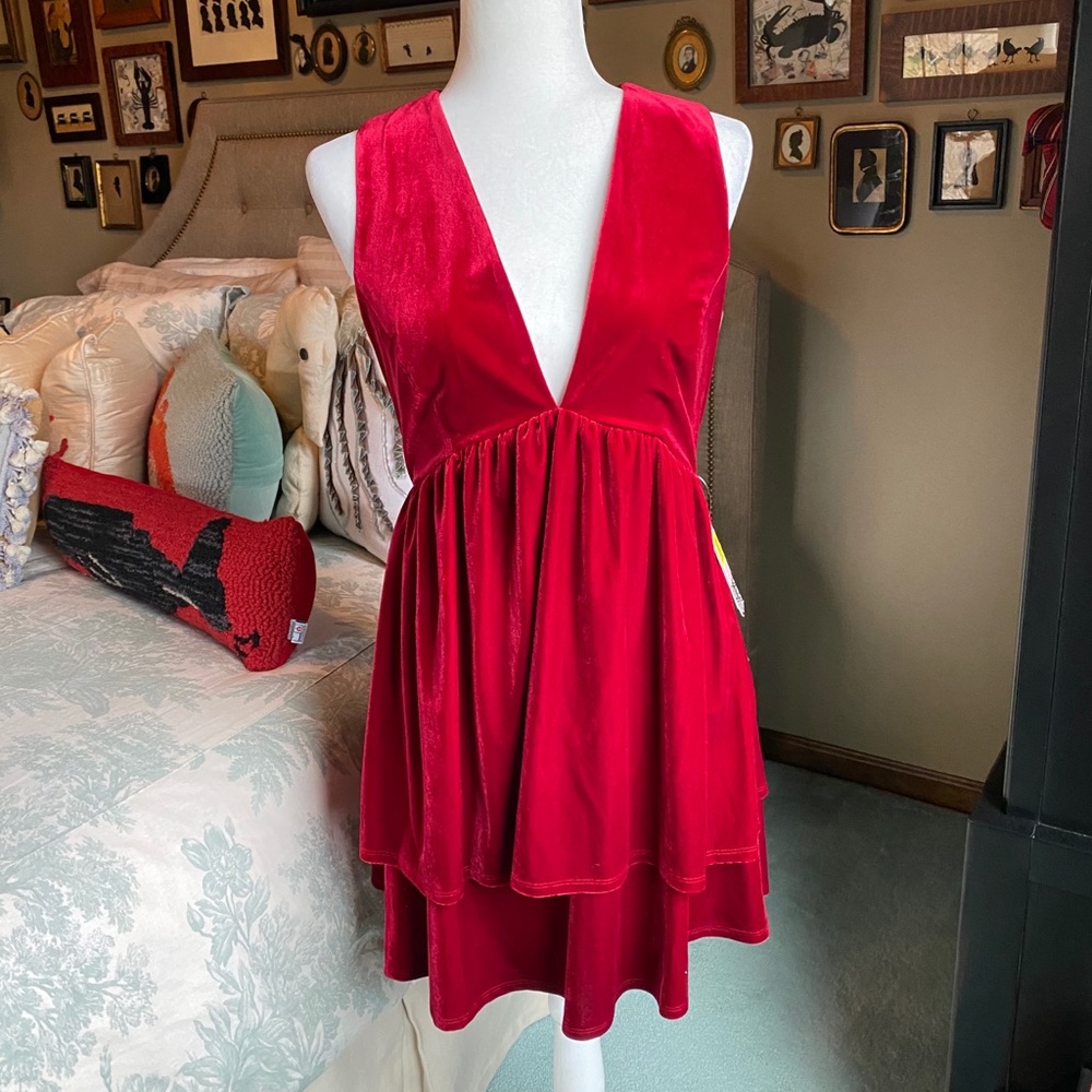 NWT Burgundy Velvet, Deep V Dress